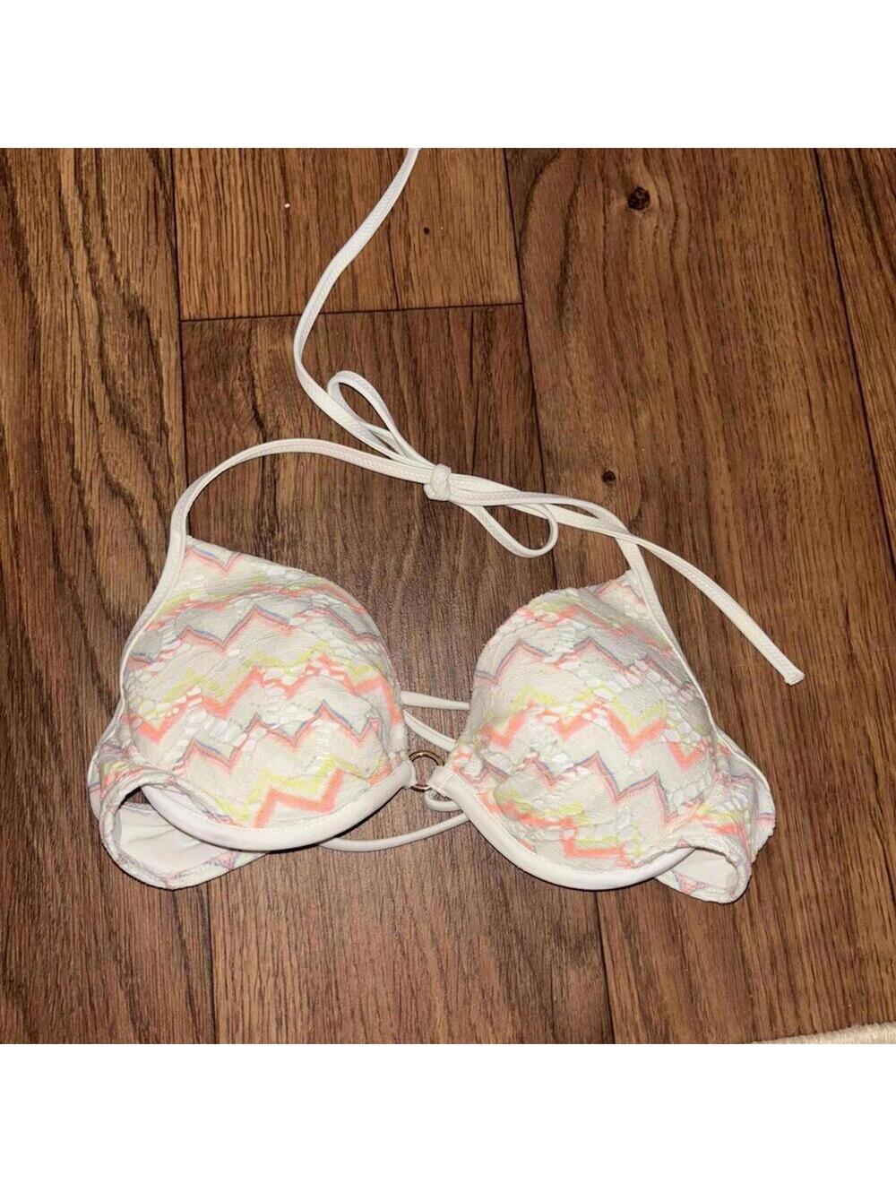 Victoria Secret White Pastel Chevron Halter Top Push Up Padded Swim Top Bikini